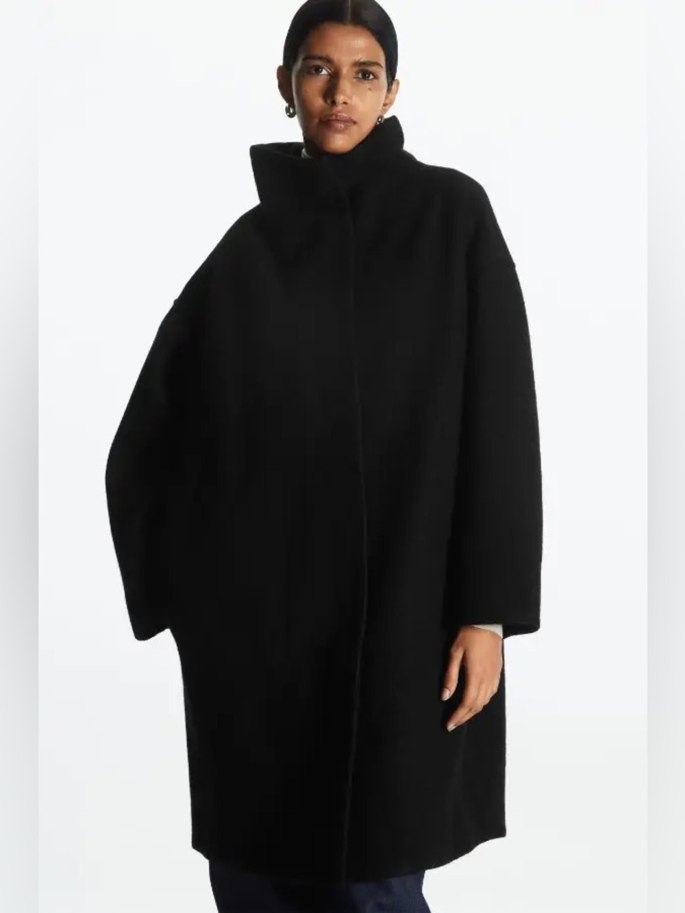 COS Funnel Neck Wool Coat - M - Black